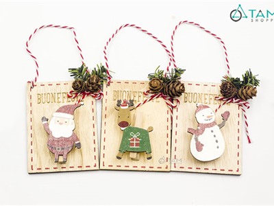 Phụ kiện treo Noel Thẻ gỗ gắn trái thông X-PKTCT-41